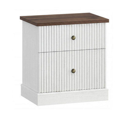London Boutique Fluted Bedside Table, White 2 Drawer Bedside Cabinet, Curved Edge Side Table, 61X57.7X39.7Cm - image 1
