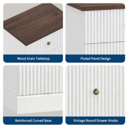 London Boutique Fluted Bedside Table, White 2 Drawer Bedside Cabinet, Curved Edge Side Table, 61X57.7X39.7Cm - thumbnail 4
