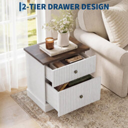 London Boutique Fluted Bedside Table, White 2 Drawer Bedside Cabinet, Curved Edge Side Table, 61X57.7X39.7Cm - thumbnail 2