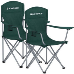 LEDREM Set Of 2 Folding Camping Chairs, Comfortable, Heavy Duty Structure,  Outdoor Chair With Cup Holder, Dark Green - thumbnail 2