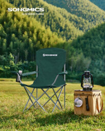 LEDREM Set Of 2 Folding Camping Chairs, Comfortable, Heavy Duty Structure,  Outdoor Chair With Cup Holder, Dark Green - thumbnail 1
