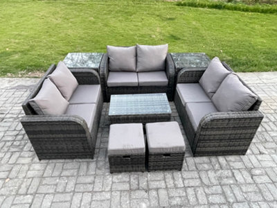 Fimous Wicker Pe Rattan Garden Furniture Set 8 Seater Outdoor Lounge Sofa Set With Love Sofa Coffee Table 2 Side Tables - image 1