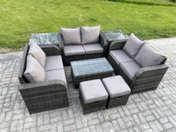 Fimous Wicker Pe Rattan Garden Furniture Set 8 Seater Outdoor Lounge Sofa Set With Love Sofa Coffee Table 2 Side Tables - thumbnail 2