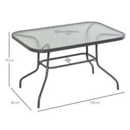 Wyld Haus Lemone 120Cm Charcoal Grey Rectangular Garden Dining Table With Tempered Glass Top And Parasol Hole - thumbnail 3
