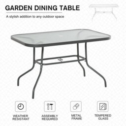 Wyld Haus Lemone 120Cm Charcoal Grey Rectangular Garden Dining Table With Tempered Glass Top And Parasol Hole - thumbnail 7