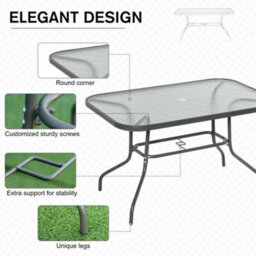 Wyld Haus Lemone 120Cm Charcoal Grey Rectangular Garden Dining Table With Tempered Glass Top And Parasol Hole - thumbnail 5