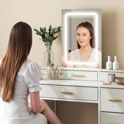 Homcom Dressing Table With Led Lighting Mirror And 10 Drawers, White - thumbnail 7