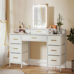 Homcom Dressing Table With Led Lighting Mirror And 10 Drawers, White - thumbnail 8