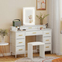 Homcom Dressing Table With Led Lighting Mirror And 10 Drawers, White - thumbnail 9