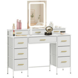 Homcom Dressing Table With Led Lighting Mirror And 10 Drawers, White - thumbnail 2