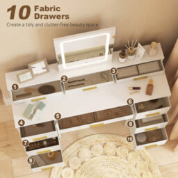 Homcom Dressing Table With Led Lighting Mirror And 10 Drawers, White - thumbnail 5