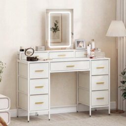 Homcom Dressing Table With Led Lighting Mirror And 10 Drawers, White