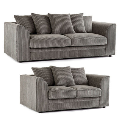Furnishings For Less UK Luxor Jumbo Cord Grey 3 + 2 Fabric Sofa Suite - image 1