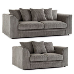 Furnishings For Less UK Luxor Jumbo Cord Grey 3 + 2 Fabric Sofa Suite - thumbnail 1