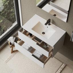 Banyetti Celtic 800mm Wall Hung Bathroom Vanity Unit With Lira Basin - Gloss White - thumbnail 3