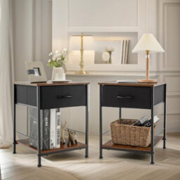 Pirlo Plush 2Pc Bedside Tables Industrial Bedroom Rustic Brown Furniture - thumbnail 1