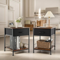 Pirlo Plush 2Pc Bedside Tables Industrial Bedroom Rustic Brown Furniture - thumbnail 5