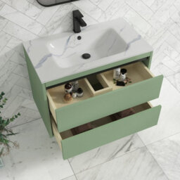 Royal Bathrooms Orion 800mm Mint Sage 2 Drawer Wall Hung Bathroom Vanity Unit With Carrara White Basin & Black Accent Trim - thumbnail 4