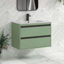 Royal Bathrooms Orion 800mm Mint Sage 2 Drawer Wall Hung Bathroom Vanity Unit With Carrara White Basin & Black Accent Trim - thumbnail 6