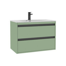 Royal Bathrooms Orion 800mm Mint Sage 2 Drawer Wall Hung Bathroom Vanity Unit With Carrara White Basin & Black Accent Trim - thumbnail 7