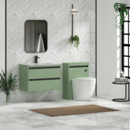 Royal Bathrooms Orion 800mm Mint Sage 2 Drawer Wall Hung Bathroom Vanity Unit With Carrara White Basin & Black Accent Trim - thumbnail 3