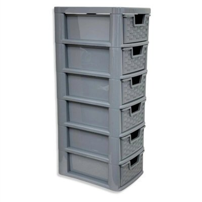 6 Tier Mini Plastic Grey Rattan Drawer Desktop Storage Stationery Drawers Unit - image 1