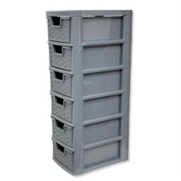 6 Tier Mini Plastic Grey Rattan Drawer Desktop Storage Stationery Drawers Unit - thumbnail 2