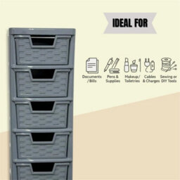 6 Tier Mini Plastic Grey Rattan Drawer Desktop Storage Stationery Drawers Unit - thumbnail 4