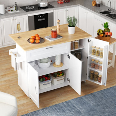Matteo Mobile Kitchen Island With Foldable Oak-Effect Countertop And Storage Cabinet - image 1