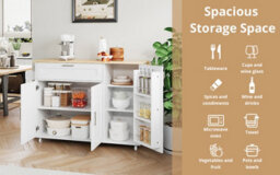 Matteo Mobile Kitchen Island With Foldable Oak-Effect Countertop And Storage Cabinet - thumbnail 7