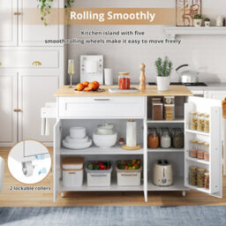 Matteo Mobile Kitchen Island With Foldable Oak-Effect Countertop And Storage Cabinet - thumbnail 3