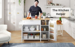 Matteo Mobile Kitchen Island With Foldable Oak-Effect Countertop And Storage Cabinet - thumbnail 8
