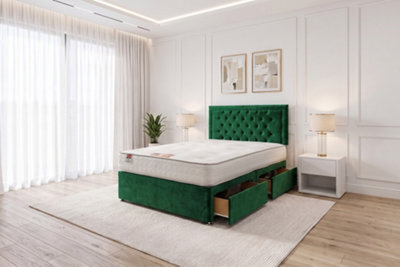 "Knight Sleep Ellis Emerald Plush Bed Set With Mattress, 2 Drawers Same Side & 24""headboard 2Ft6 - Small Single" - image 1