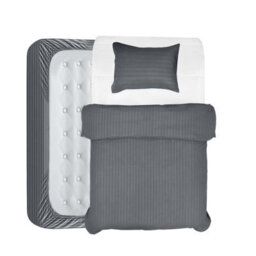 Aspire Homeware Stripe Single Grey Duvet Cover, With Fitted Sheet & Pillowcase, Reversible, Quilt Cover, Bedding Set