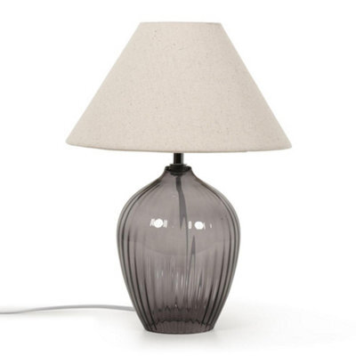 Valuelights Olivet Grey Glass Table Lamp With Fabric Tapered Lampshade Bedside Light - image 1