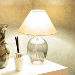 Valuelights Olivet Grey Glass Table Lamp With Fabric Tapered Lampshade Bedside Light - thumbnail 3