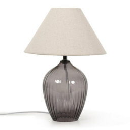 Valuelights Olivet Grey Glass Table Lamp With Fabric Tapered Lampshade Bedside Light - thumbnail 1