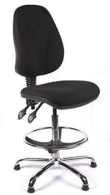 Chrome High Back Draughtsman Chair In Black Fabric - image 1