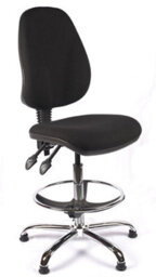 Chrome High Back Draughtsman Chair In Black Fabric - thumbnail 1