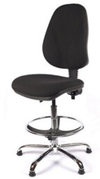 Chrome High Back Draughtsman Chair In Black Fabric - thumbnail 2