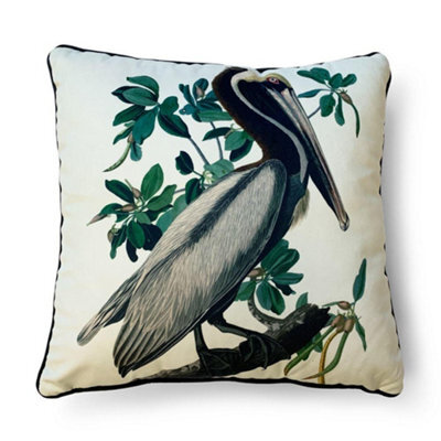 John James Audubon Brown Pelican Filled Cushion White/green/grey (40Cm X 40Cm)