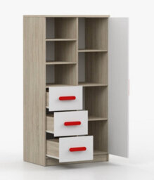 Arte Bold Oak Sonoma And White Sideboard H1600mm W800mm D400mm - Red Handles For Statement Interiors - thumbnail 3