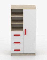 Arte Bold Oak Sonoma And White Sideboard H1600mm W800mm D400mm - Red Handles For Statement Interiors - thumbnail 2