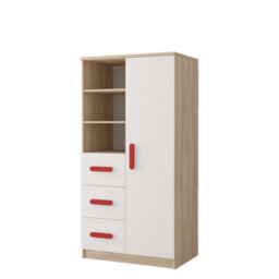 Arte Bold Oak Sonoma And White Sideboard H1600mm W800mm D400mm - Red Handles For Statement Interiors