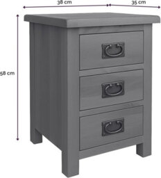 Home Furniture Group Oakcroft Swr15 Rustic Medium Wood Narrow Bedside Table Fully Assembled 3-Drawer Solid Wood Cabinet - thumbnail 2