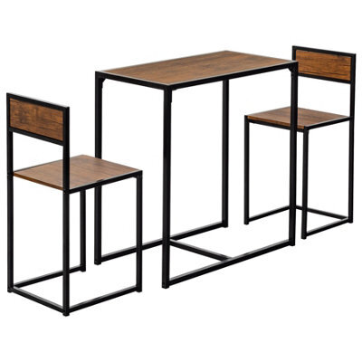 Harbour Housewares 2 Seater Breakfast Bar Set - Brown - Industrial Metal Frame Mdf Space Saving Compact Dinner Set With Chairs - image 1