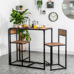 Harbour Housewares 2 Seater Breakfast Bar Set - Brown - Industrial Metal Frame Mdf Space Saving Compact Dinner Set With Chairs - thumbnail 5