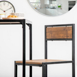 Harbour Housewares 2 Seater Breakfast Bar Set - Brown - Industrial Metal Frame Mdf Space Saving Compact Dinner Set With Chairs - thumbnail 7