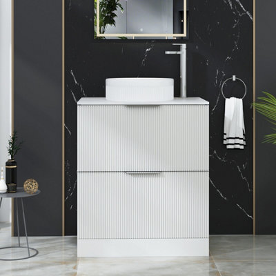 Royal Bathrooms Evora 700mm Matt White Fluted Floor Standing Countertop Vanity Unit 2 Drawer With Round Basin - image 1