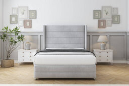 "Comfort Milano Silver Naples Divan Bed Set No Drawers - 54"" Wingback & 12"" Footboard 2'6 Small Single" - thumbnail 1